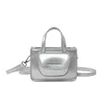 Metallic silver PU leather crossbody bag with chain strap and dual handles - Silver