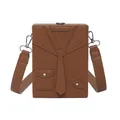 Brown box crossbody bag with unique suit design and lychee texture leather finish - Brown