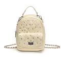 Eleganter gesteppter cremefarbener Rucksack für Damen mit Rautenmuster und Strass - Weiß