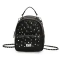 Mini Rucksack in Schwarz mit Steppmuster, Kristalldekor und Kettenriemen für Damen - Schwarz