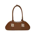 Braune halbovale Schultertasche mit metallischen M-Schnallen und glattem Leder-Finish - Braun