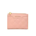 Quilted light pink women's short wallet with gold zipper and minimalist brand logo - Pink