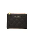 Quilted black leather wallet with gold hardware and contrast pink zipper tape detail - Black