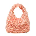 Sweet pink ruffled satin handbag with lace details for elegant summer fashion style - Pink