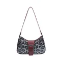 Retro schoudertas met luipaardprint, rode bies en zilveren studs accenten - Rood en Grijs