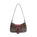 Vintage schoudertas met luipaardprint, rode riem en stijlvolle metalen klinknagels - Rood en Bruin
