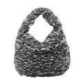 Elegant Japanese style pleated ruffle handbag in silver satin finish for women - Gray