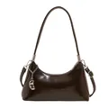 Dark brown high-gloss patent leather shoulder bag with metallic chain and bean charm - Brown