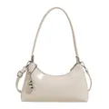 Creamy white hobo bag in glossy PU leather with adjustable crossbody strap and metal charm - With Pendant / White