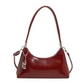 Large capacity burgundy PU leather crossbody bag with silver chain and fashion charm - With Pendant / Red