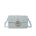 Light blue crossbody bag with gold floral embroidery and silver carved metal lock - Blue