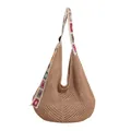 Grand sac cabas au crochet bohème avec bandoulière fleurie pour les vacances - Kaki