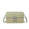 Mint green crossbody bag with elegant embroidery and silver double panther clasp design - Green