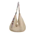 Grande borsa tote beige all'uncinetto con ricami floreali per vacanze al mare - Bianco