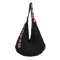 Grande borsa tote nera all'uncinetto con tracolla a fiori colorati stile boho - Nero