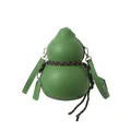Gourd-shaped crossbody bag in green matte PU with woven cord and adjustable strap - Green