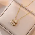 Wandelbare goldene Kleeblatt-Herz-Halskette mit funkelnder Zirkon-Pavé-Fassung - Vierblättrige Kleeblatt Kette / Gold