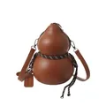 Borsa a tracolla creativa a forma di zucca in pelle marrone con corda intrecciata e spallina - Marrone