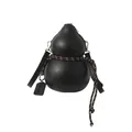 Borsa a tracolla minimalista nera a forma di zucca in pelle opaca con corda intrecciata - Nero