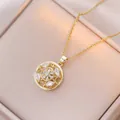 Collier élégant en or avec pendentif tournant en forme de tournesol serti de gemmes - X1014 Style Rotatif Or