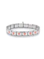 Macro detail of Italian charm bracelet showing modular links with orange heart inlay - Orange Heart
