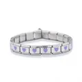 Modular stainless steel link bracelet featuring purple enamel heart charms in silver finish - Purple Heart