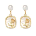 Detail of gold tulip earrings with white pearl and shell inlay on white background - Rose (E0316) / Earrings
