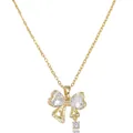 Detail of gold bow necklace with heart-shaped white cubic zirconia and 18K gold plating - Gold White Heart Gemstone Bowknot Style (X2947)