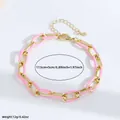 Bracelet chaîne plaqué or 18K avec maillons laqués roses et détails de taille, 17,5cm+5cm - Rose