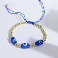 18K gold plated evil eye beaded bracelet with adjustable blue woven cord design - Light Blue