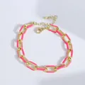Bracelet chaîne épaisse plaqué or 18 carats avec accents en émail rose vif élégant - Rose rouge