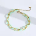 Bracelet à chaîne épaisse plaqué or 18K avec élégante finition en émail vert menthe - Vert Lac