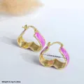 Pendientes de aro con forma de corazón bañados en oro de 18K con esmalte rosa, 2,1 cm - Púrpura