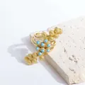 Δαχτυλίδι 18K χρυσό με χάντρες Evil Eye και ματ χρυσές σφαίρες σε σπειροειδές σχήμα - Ανοιχτό μπλε
