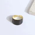 Exaggerated wide open ring in dark brown enamel with golden hammered texture - Black