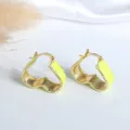 Detail of 18K gold plated hoop earrings with S925 silver mark and bright yellow enamel - Yellow