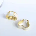 Pendientes de aro de corazón bañados en oro de 18K con esmalte blanco y sello plata 925 - Blanco
