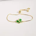 Bracelet ajustable en chaîne dorée avec papillon en émail vert et zircons brillants - Vert