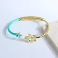 Bracelet étoile plaqué or 18K avec émail vert clair, œil protecteur et zircon brillant - Vert Lac