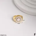 Detailed view of adjustable gold shell ring with cubic zirconia, size 1.5cm, weight 4.1g - Disc Pave Zirconia Style (F)