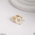 Detailed view of adjustable golden shell ring with zircon inlay and size measurements - Round Enamel Micro Inlaid Style (I)
