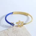 Bracelet jonc étoile mauvais oeil avec émail bleu, plaqué or 18K et zircones - Bleu foncé