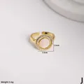 Golden adjustable ring featuring a 1.5cm shell inlay disk and sparkling white zirconia - Disc Shell Pave Style (J)
