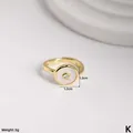 Adjustable golden ring with round white shell inlay and central zircon stone - Simple Round Mother of Pearl Style (K)
