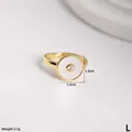 Adjustable golden shell ring with a round white base and central cubic zirconia detail - Modern Round Minimalist Style (L)