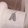 Collar con colgante letra A plateado con circonitas cúbicas y cadena de cuentas - Letra A