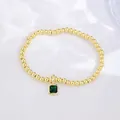 Elegant 18k gold plated beaded bracelet with square emerald green zircon pendant - May (Emerald Zirconia)