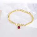 18k gold plated beaded bracelet with square red zircon stone pendant for women - July (Ruby Zirconia)