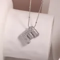 Silver letter E pendant necklace with cubic zirconia pave and dainty beaded chain - Letter E