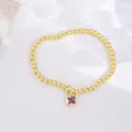 Gold beaded 18k gold plated bracelet with square pink zircon birthstone pendant - October (Pink Zirconia)